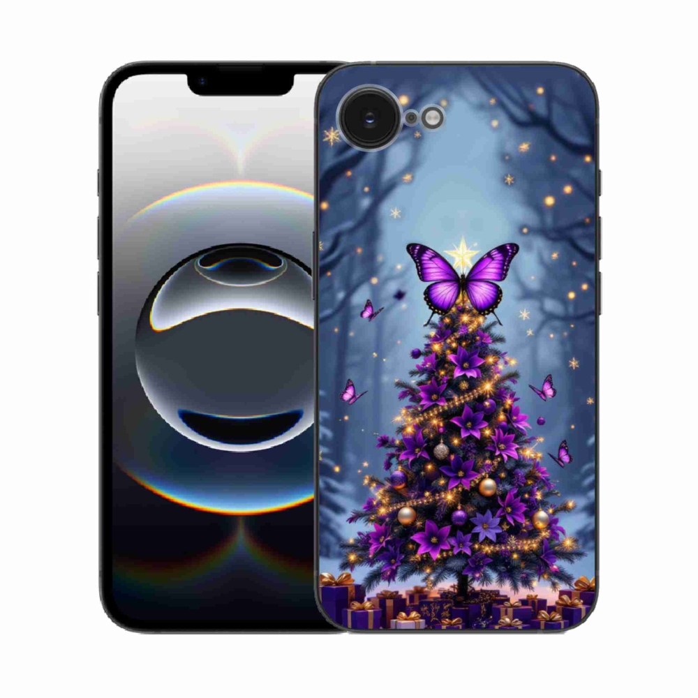 Gélový kryt mmCase na iPhone 16e - motýlí vianočný stromček