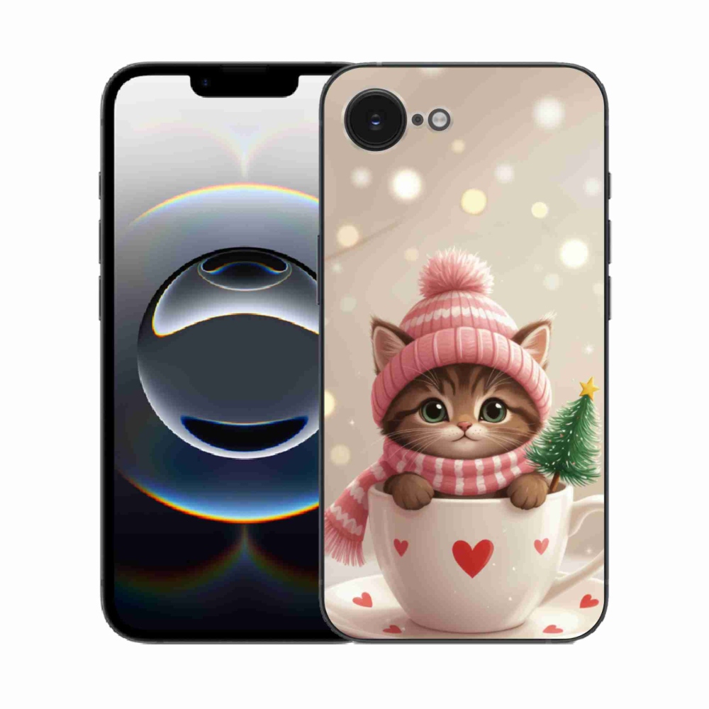 Gélový kryt mmCase na iPhone 16e - vianočné mačiatko v hrnčeku