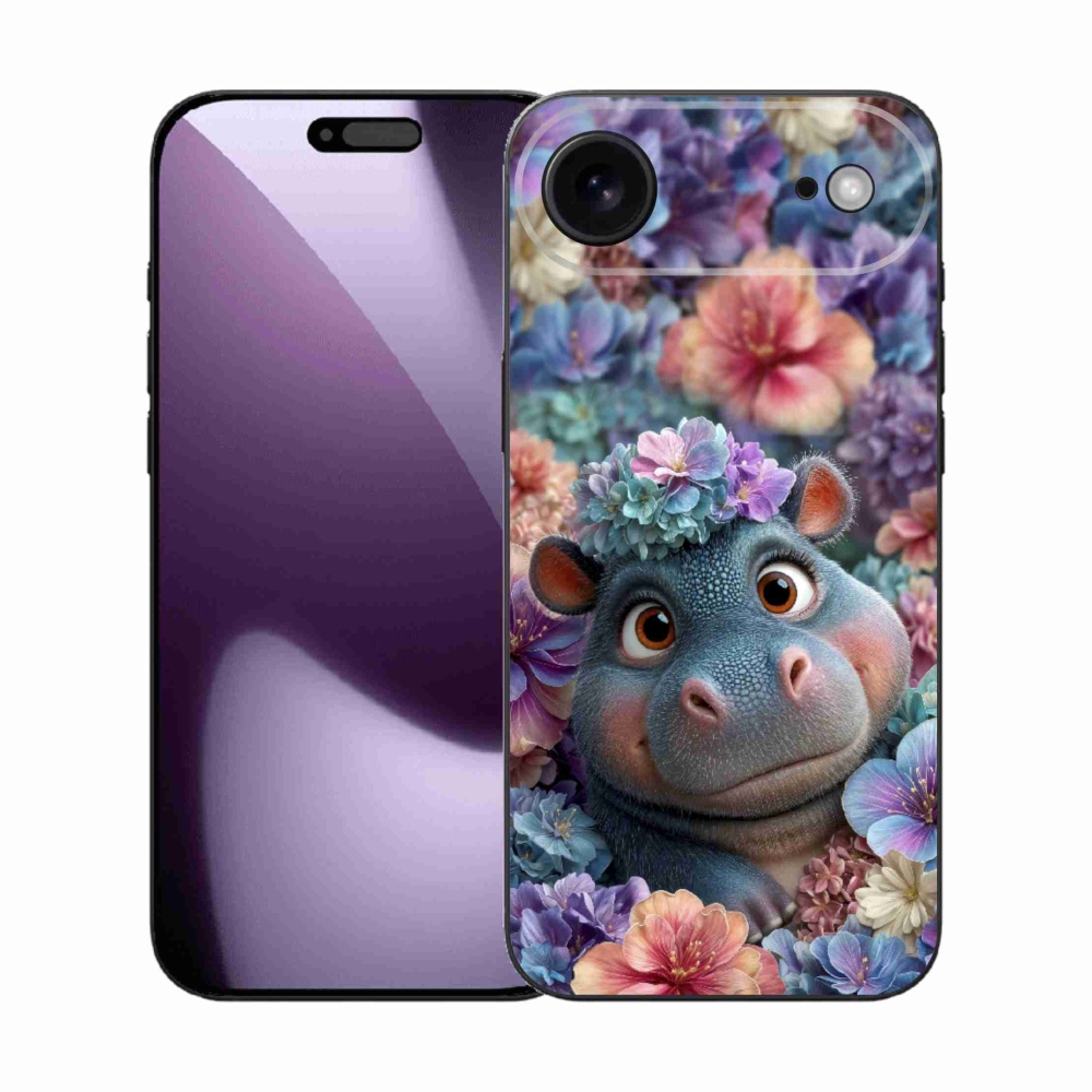 Gélový kryt mmCase na iPhone 17 Air - hrošík v kvetoch
