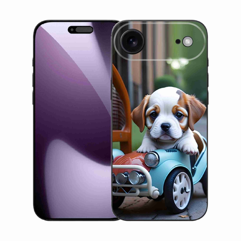 Gélový kryt mmCase na iPhone 17 Air - šteňa v retro aute