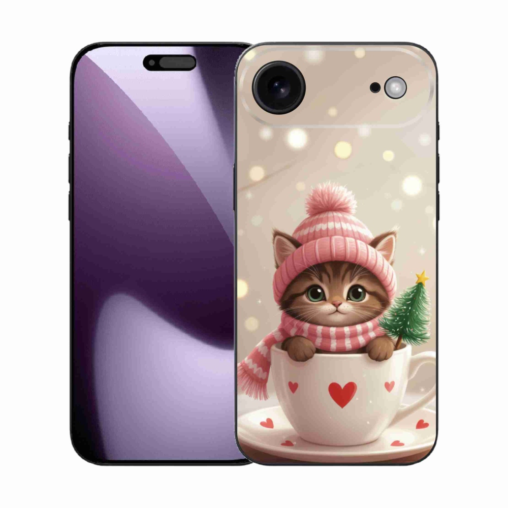 Gélový kryt mmCase na iPhone 17 Air - vianočné mačiatko v hrnčeku