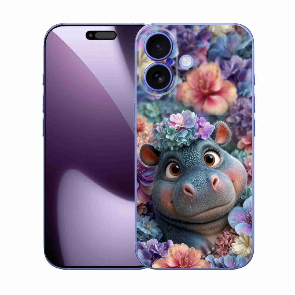 Gélový kryt mmCase na iPhone 17 - hrošík v kvetoch
