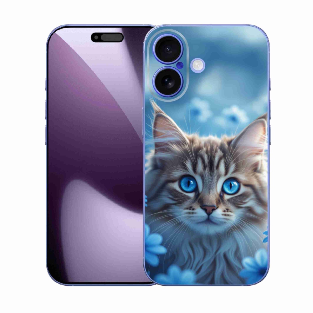 Gélový kryt mmCase na iPhone 17 - mačiatko v modrých kvetoch