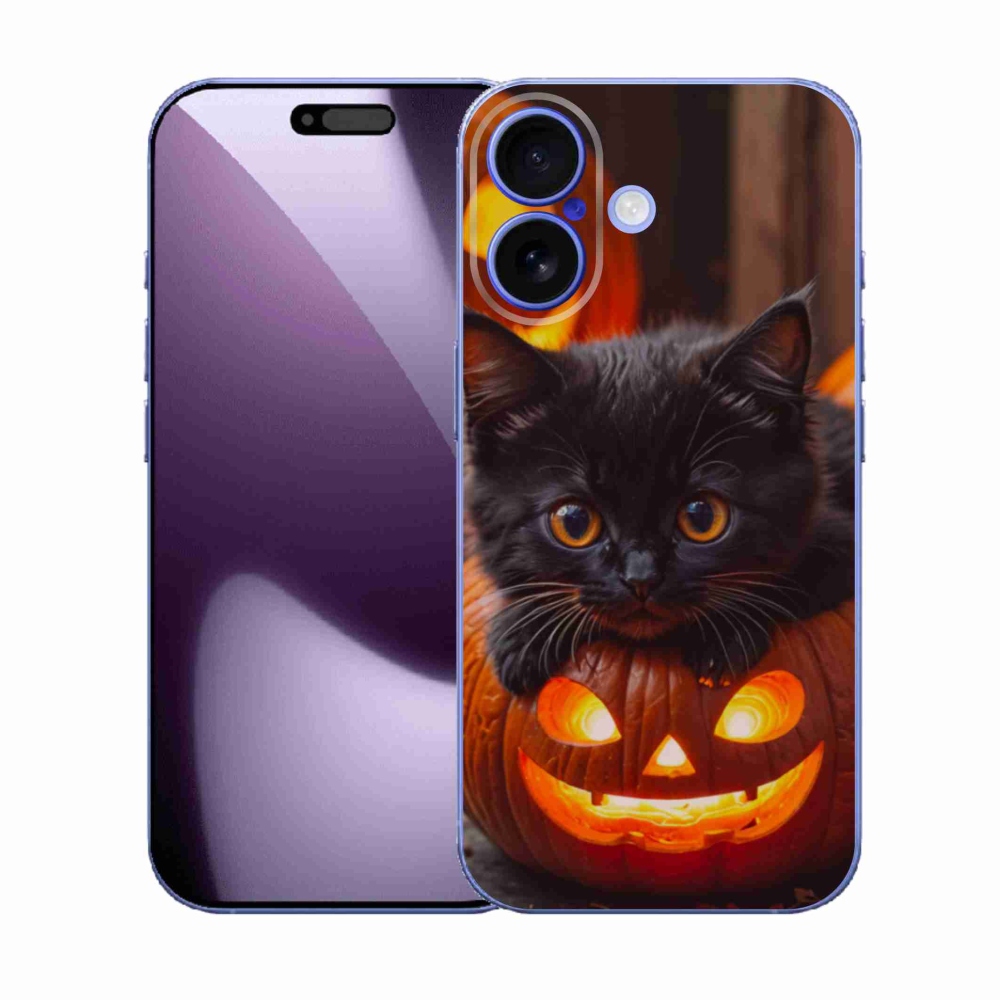 Gélový kryt mmCase na iPhone 17 - mačiatko a tekvica