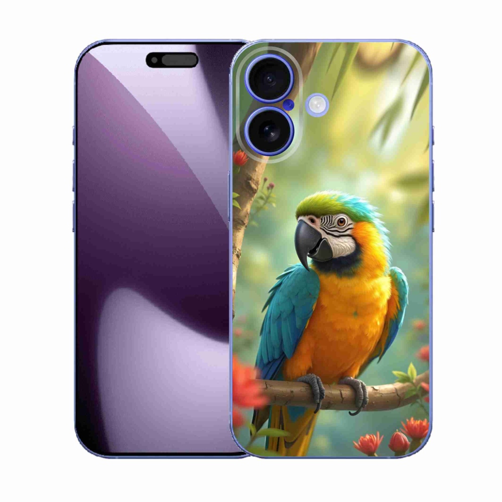 Gélový kryt mmCase na iPhone 17 - papagáj ara modrožltá