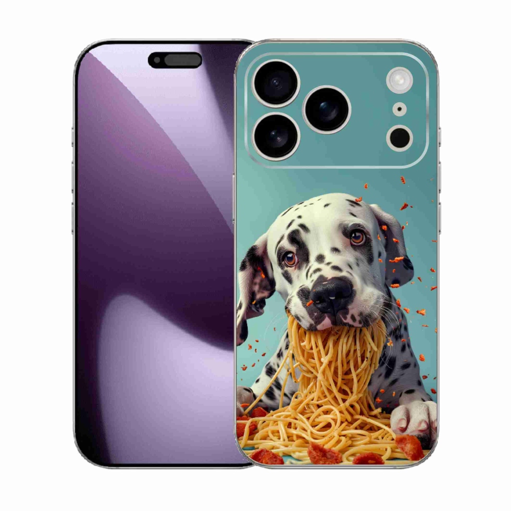 Gélový kryt mmCase na iPhone 17 Pro - dalmatín a špagety