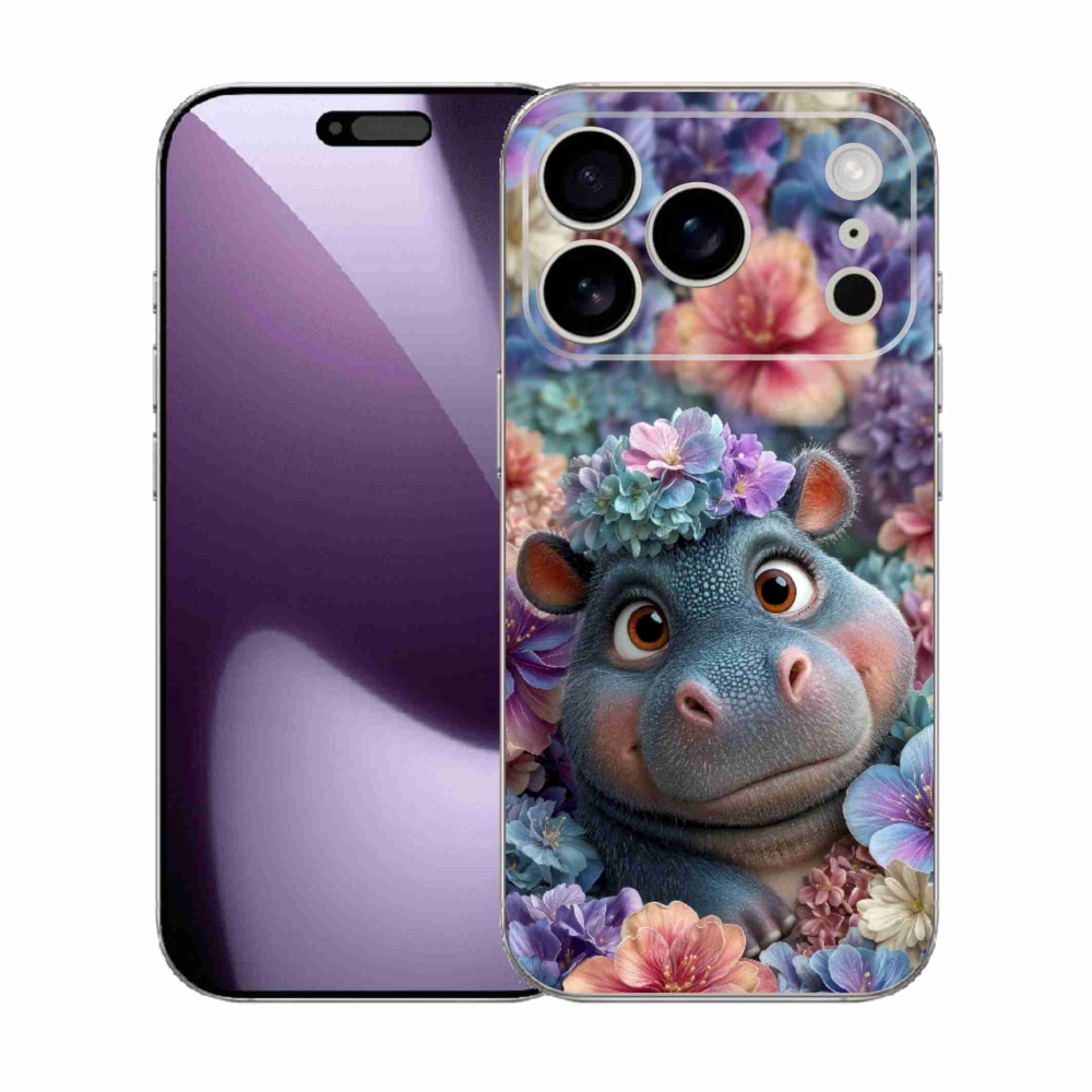 Gélový kryt mmCase na iPhone 17 Pro - hrošík v kvetoch