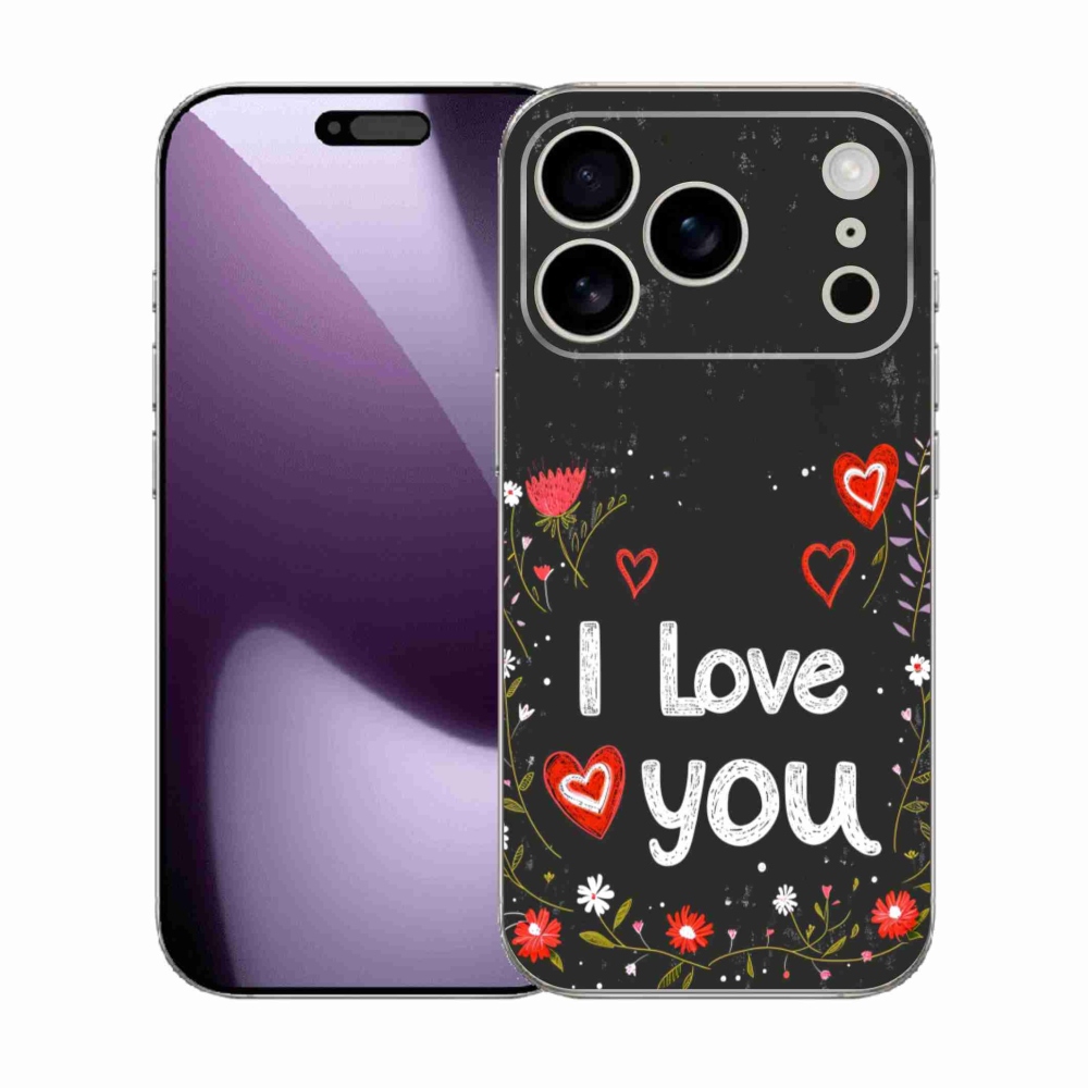 Gélový kryt mmCase na iPhone 17 Pro - I love you čierne pozadie