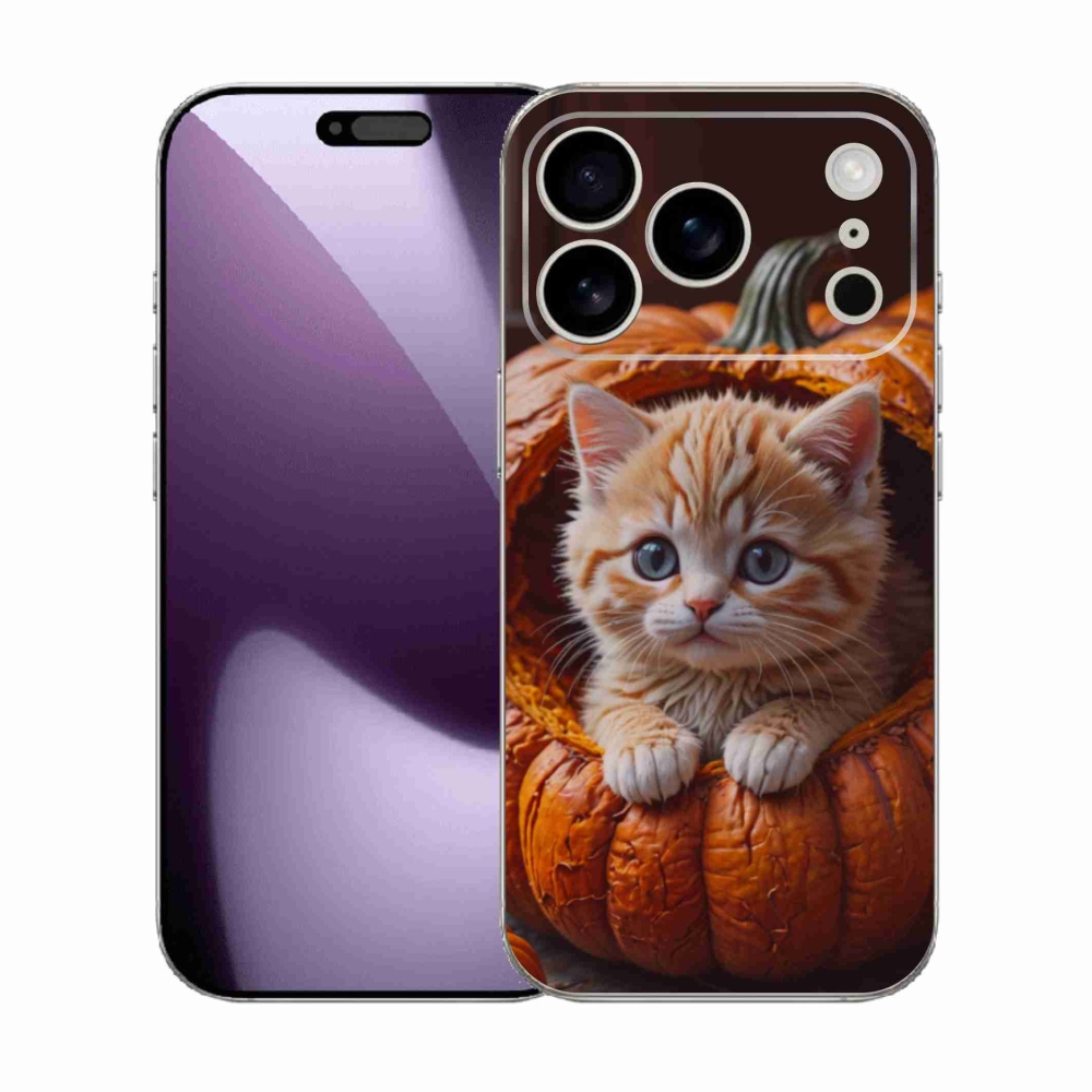 Gélový kryt mmCase na iPhone 17 Pro - mačiatko a tekvica 2