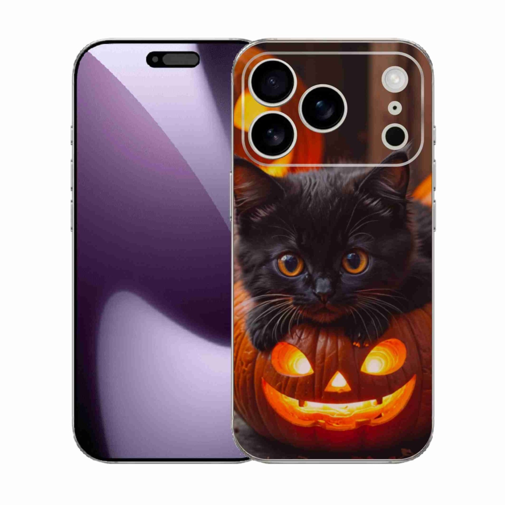 Gélový kryt mmCase na iPhone 17 Pro - mačiatko a tekvica