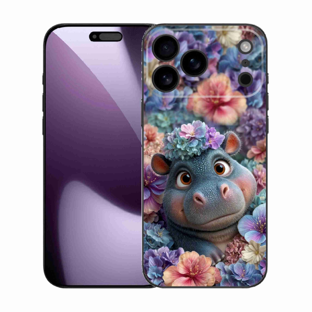 Gélový kryt mmCase na iPhone 17 Pro Max - hrošík v kvetoch
