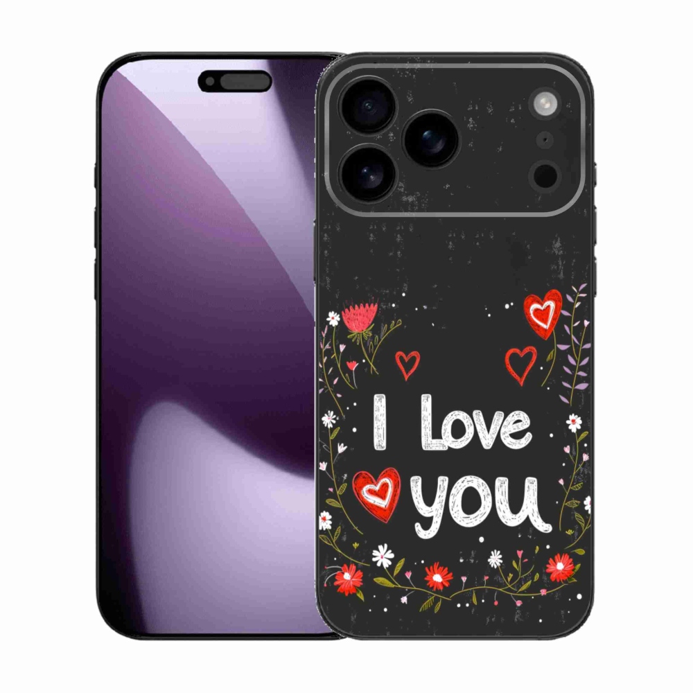 Gélový kryt mmCase na iPhone 17 Pro Max - I love you čierne pozadie