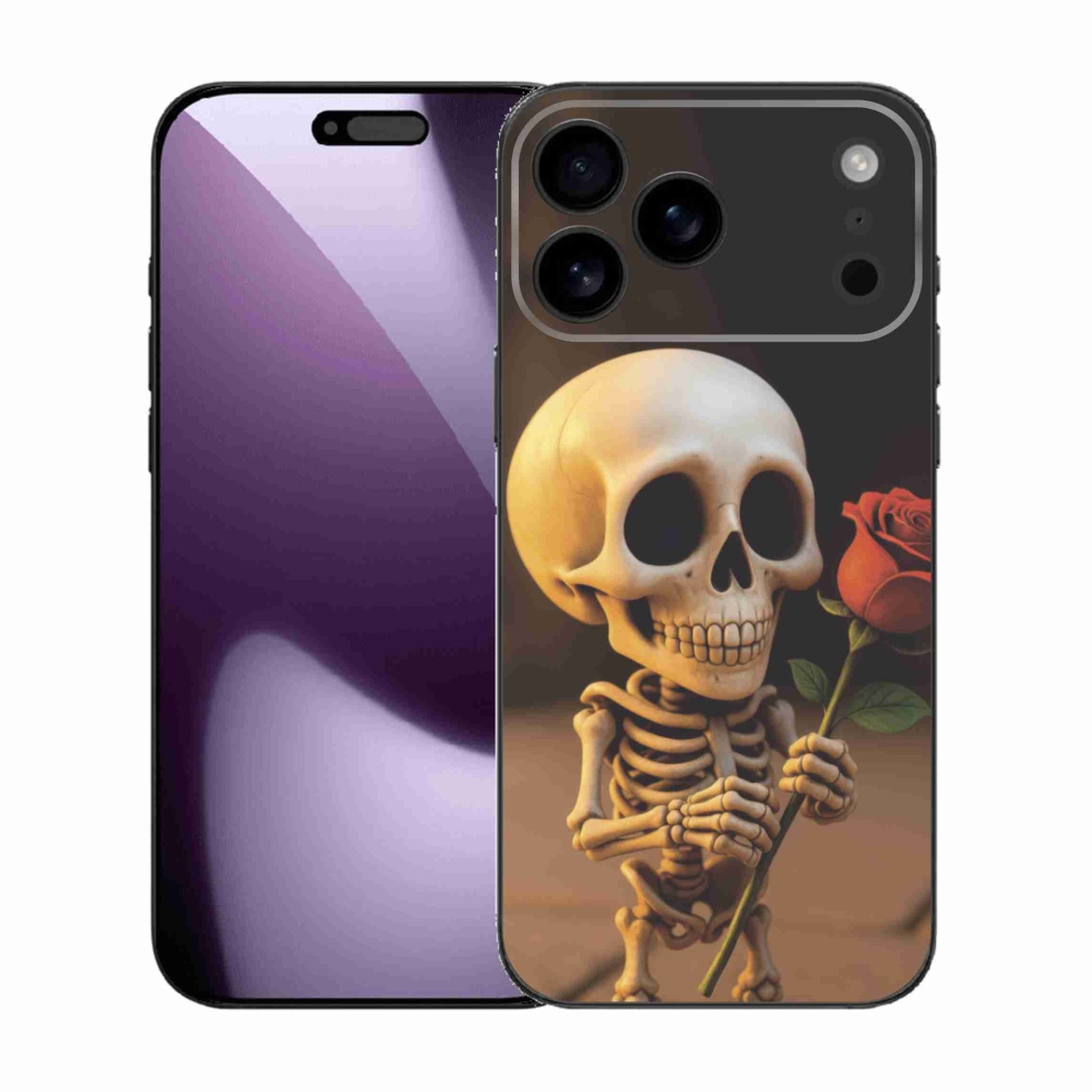 Gélový kryt mmCase na iPhone 17 Pro Max - kostlivec s ružou