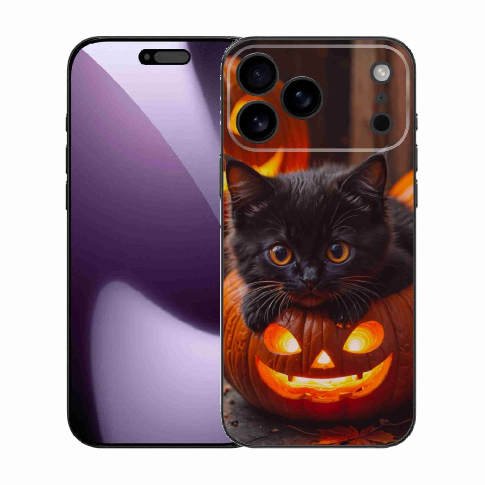 Gélový kryt mmCase na iPhone 17 Pro Max - mačiatko a tekvica