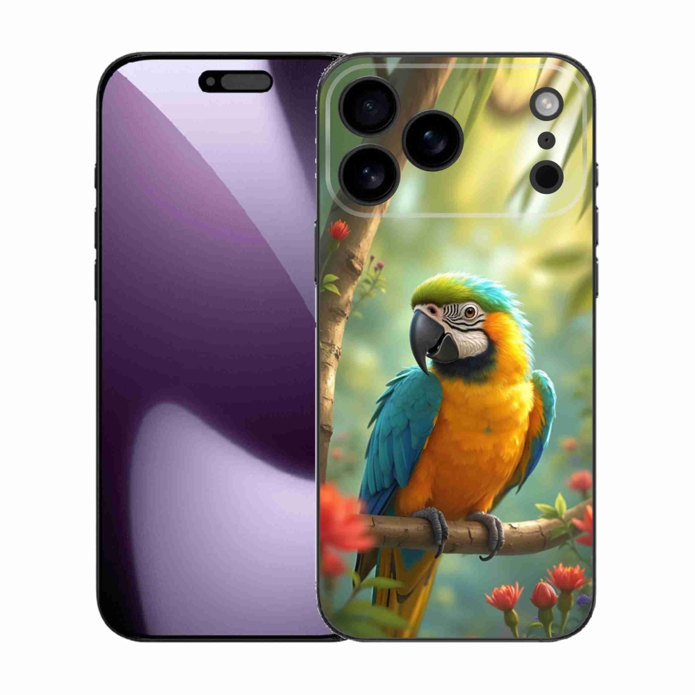 Gélový kryt mmCase na iPhone 17 Pro Max - papagáj ara modrožltá