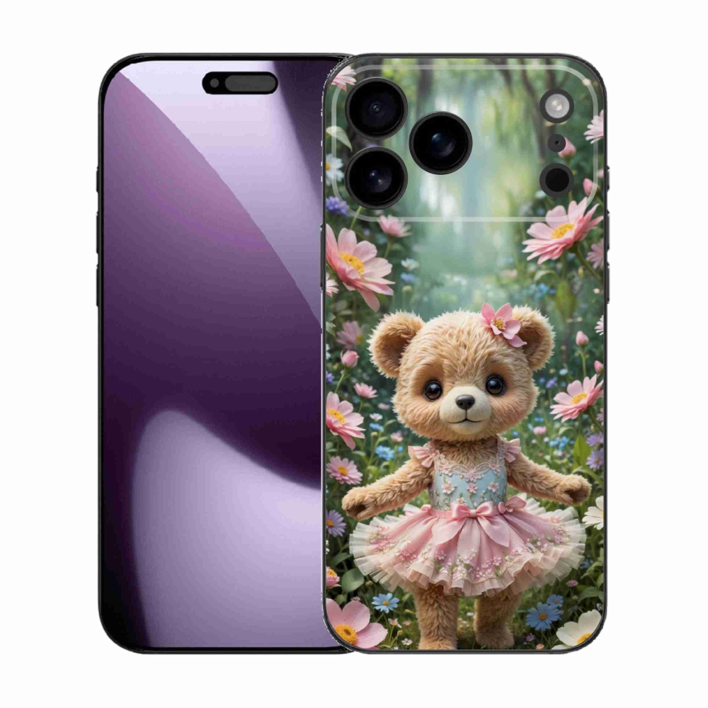 Gélový kryt mmCase na iPhone 17 Pro Max - roztomilý medvedík v kvetoch