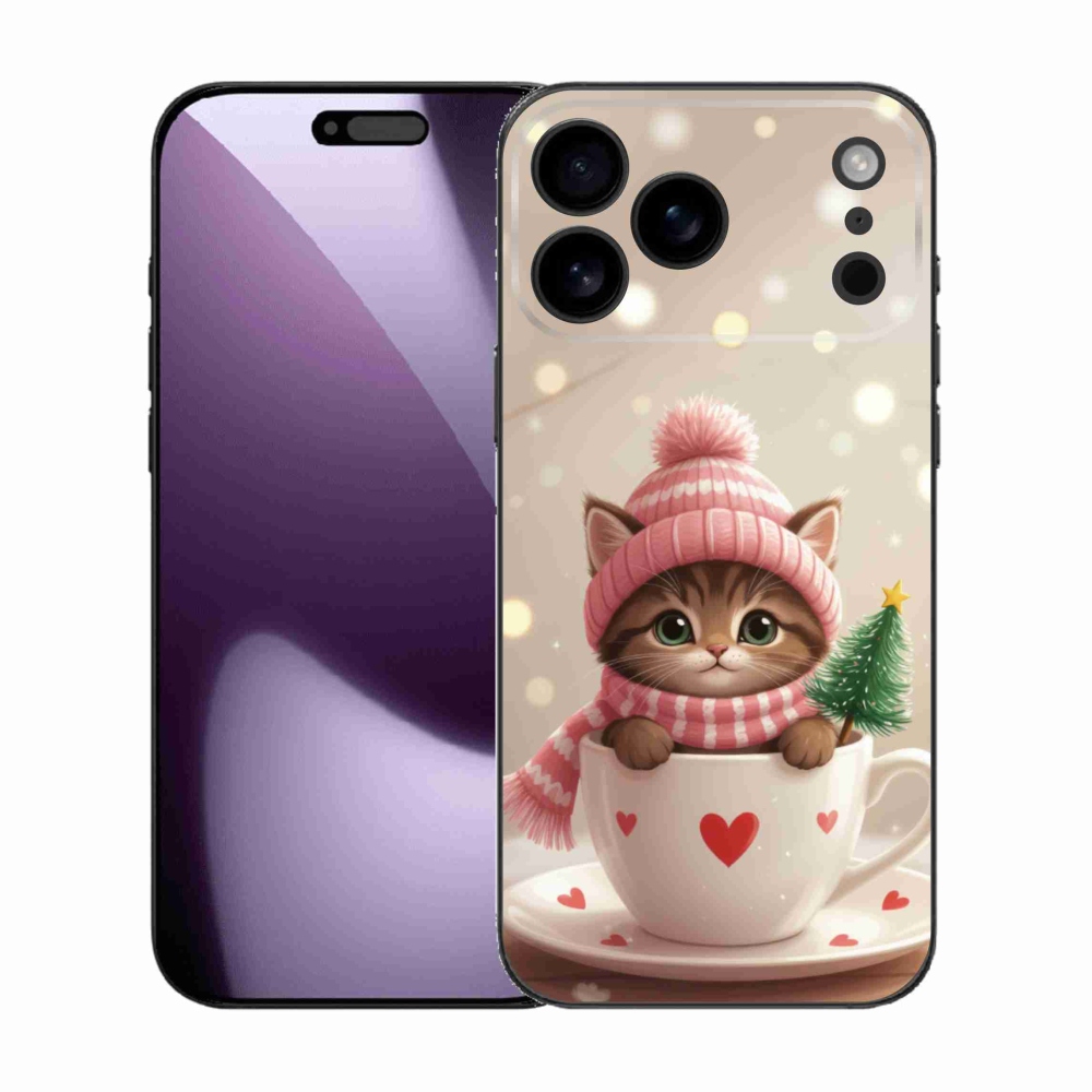 Gélový kryt mmCase na iPhone 17 Pro Max - vianočné mačiatko v hrnčeku