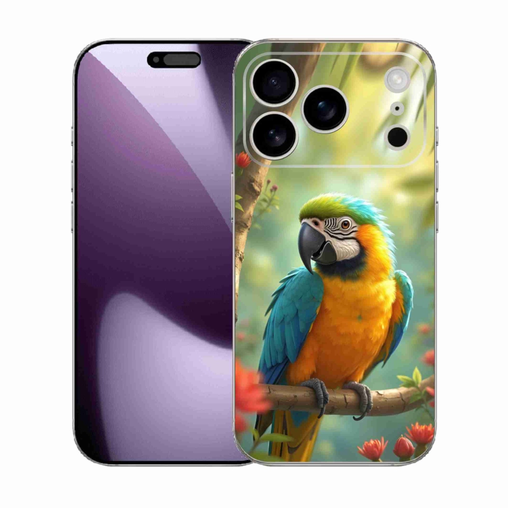 Gélový kryt mmCase na iPhone 17 Pro - papagáj ara modrožltá