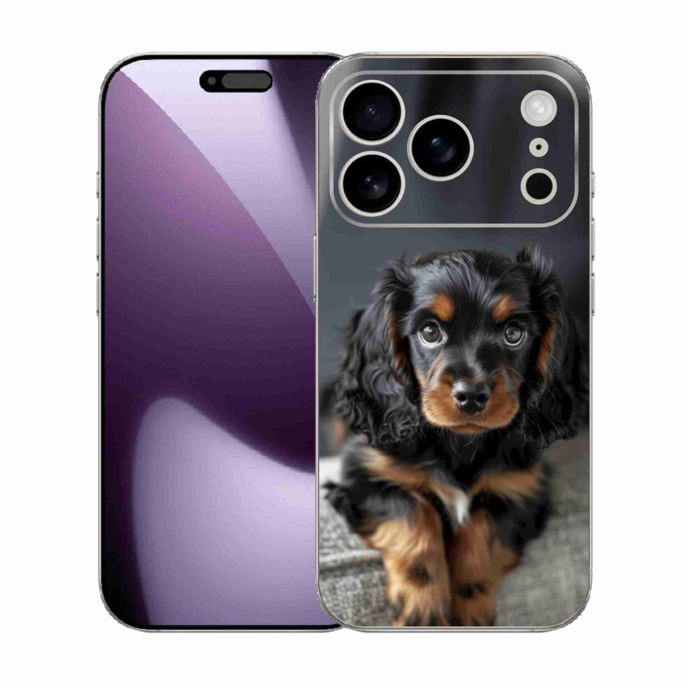 Gélový kryt mmCase na iPhone 17 Pro - roztomilý dlhosrstý jazvečík