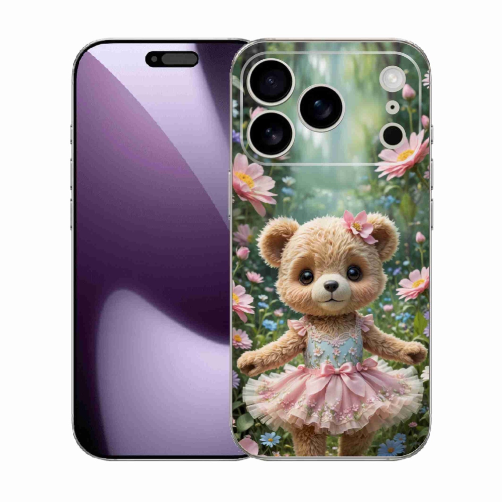 Gélový kryt mmCase na iPhone 17 Pro - roztomilý medvedík v kvetoch