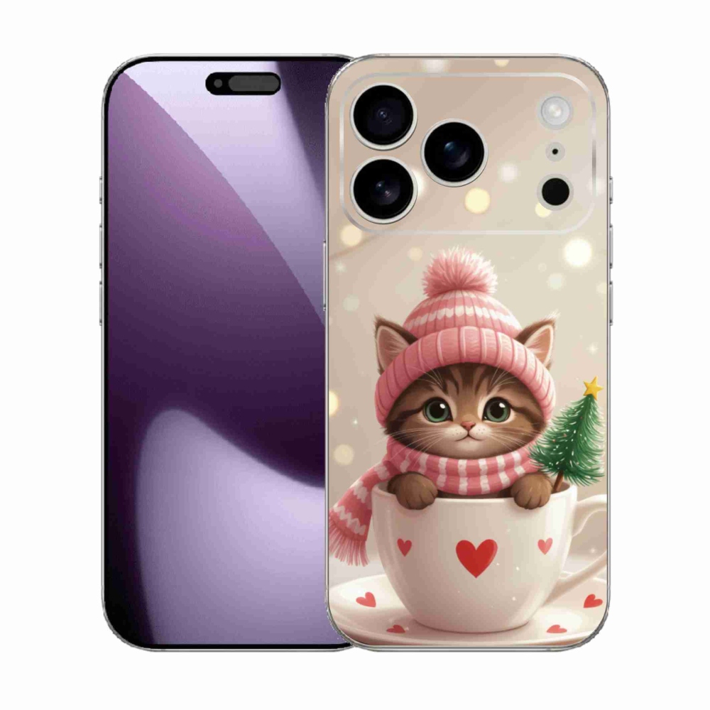 Gélový kryt mmCase na iPhone 17 Pro - vianočné mačiatko v hrnčeku