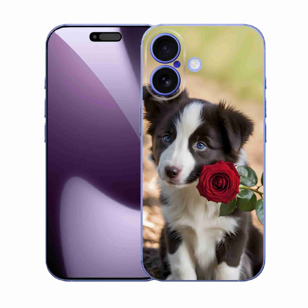 Gélový kryt mmCase na iPhone 17 - roztomilá border kólia s ružou
