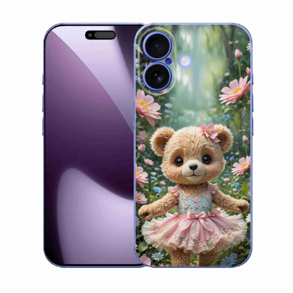 Gélový kryt mmCase na iPhone 17 - roztomilý medvedík v kvetoch