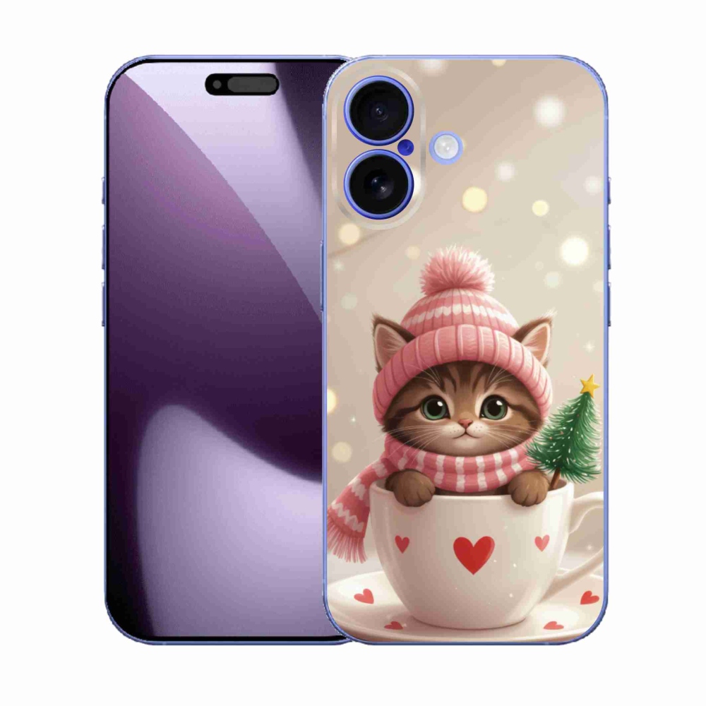 Gélový kryt mmCase na iPhone 17 - vianočné mačiatko v hrnčeku