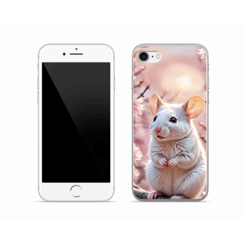 Gélový kryt mmCase na iPhone SE (2020) - biela myš na vetve