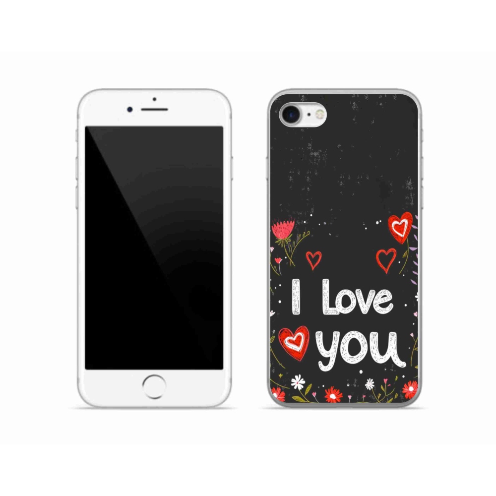 Gélový kryt mmCase na iPhone SE (2020) - I love you čierne pozadie