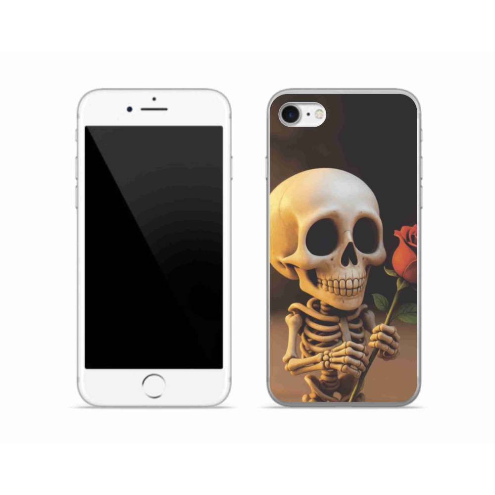 Gélový kryt mmCase na iPhone SE (2020) - kostlivec s ružou