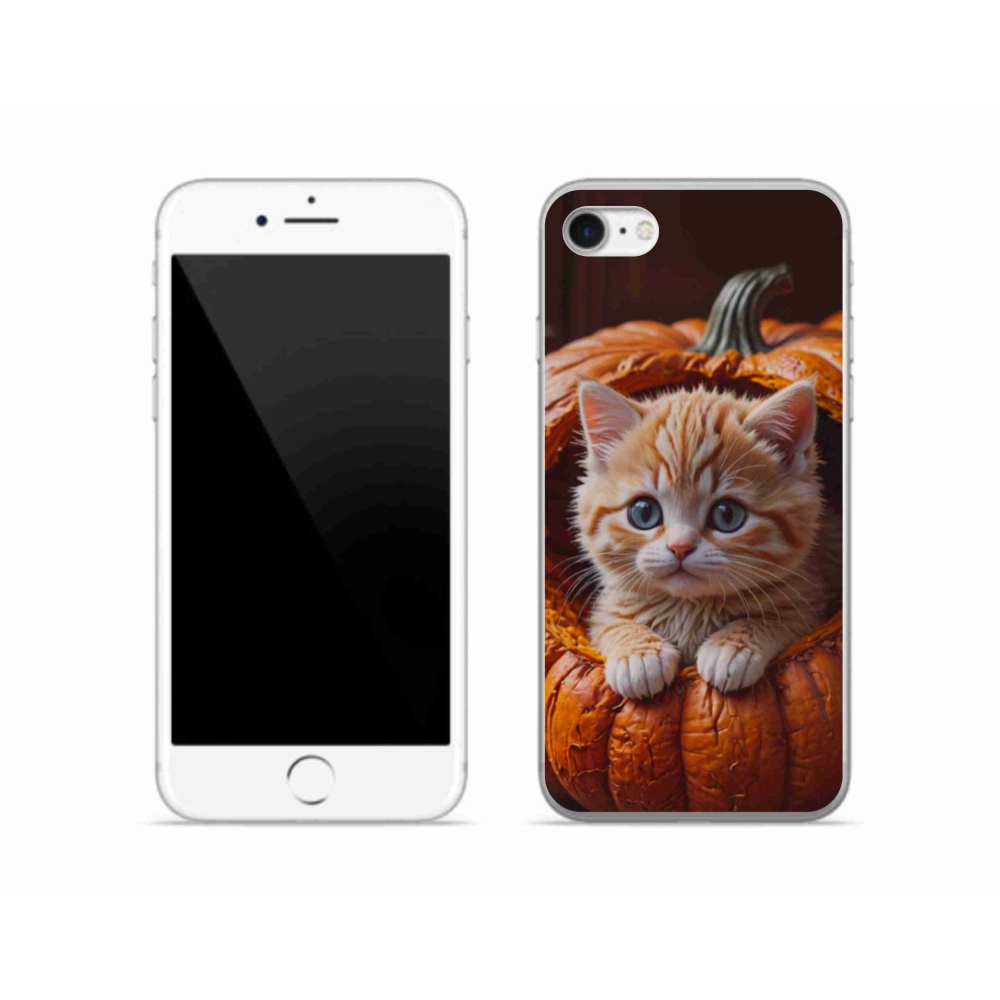 Gélový kryt mmCase na iPhone SE (2020) - mačiatko a tekvica 2
