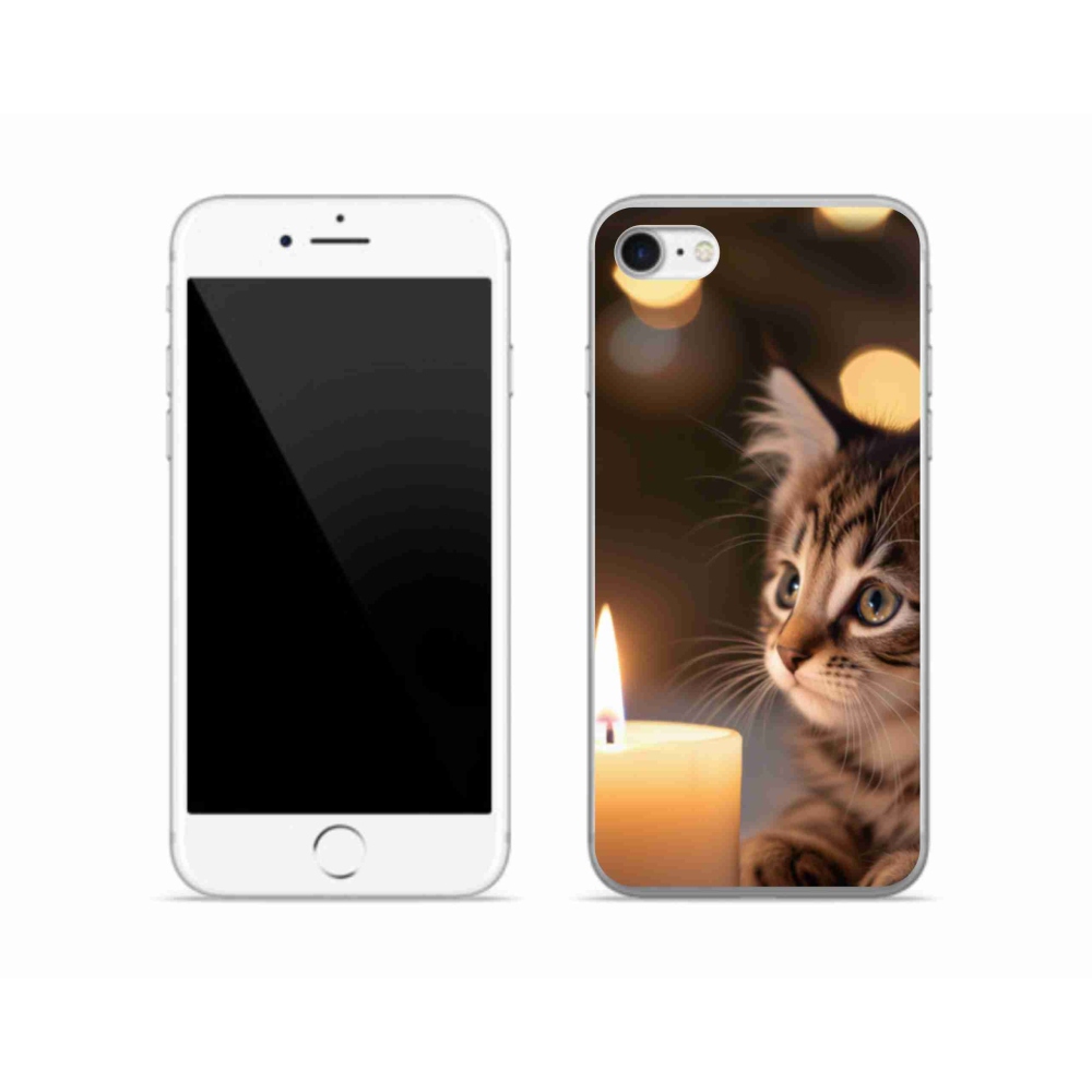 Gélový kryt mmCase na iPhone SE (2020) - mačiatko a sviečka