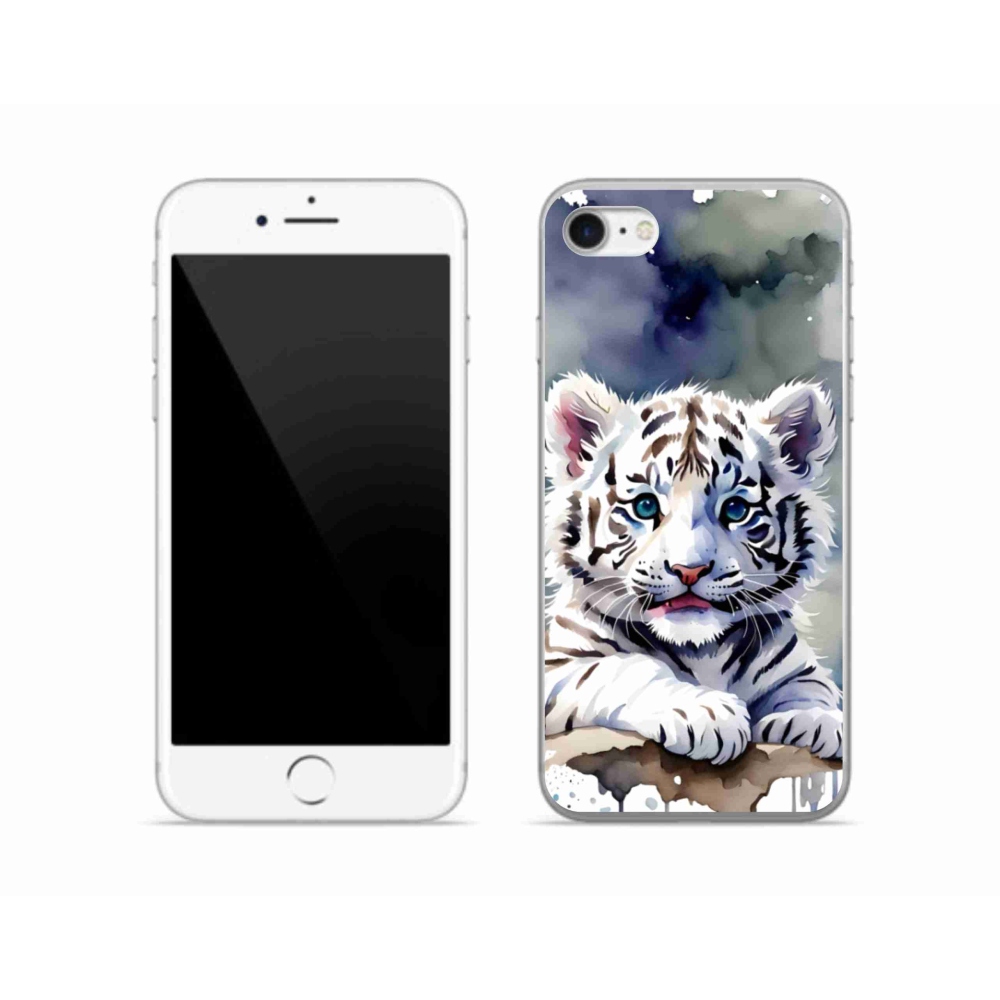 Gélový kryt mmCase na iPhone SE (2020) - mláďa bieleho tigra