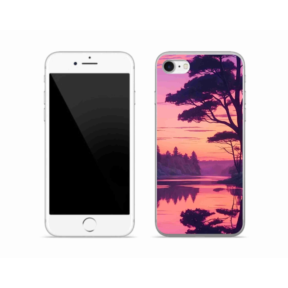 Gélový kryt mmCase na iPhone SE (2020) - západ slnka nad jazerom