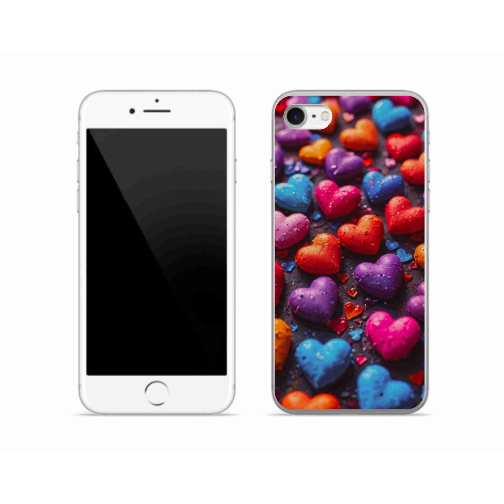 Gélový kryt mmCase na iPhone SE (2022) - farebné srdcia
