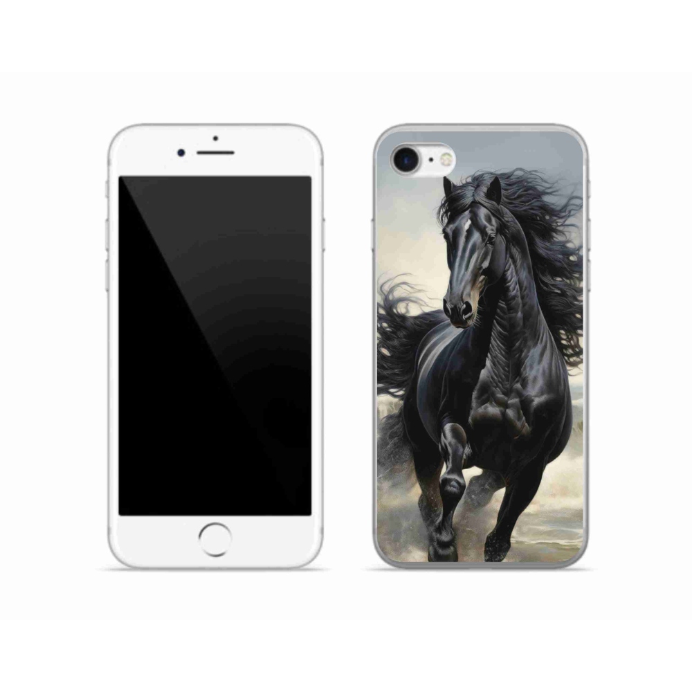 Gélový kryt mmCase na iPhone SE (2022) - bežiaci čierny kôň