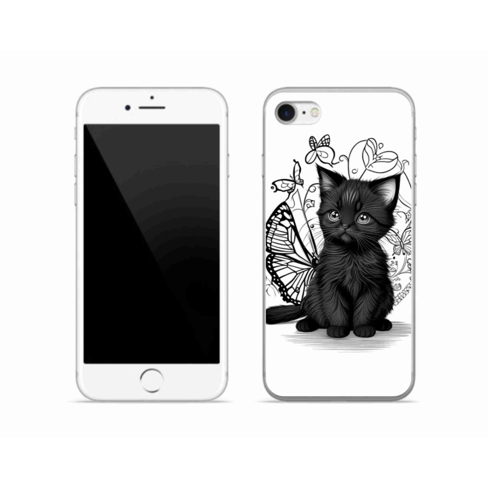 Gélový kryt mmCase na iPhone SE (2022) - čierne mačiatko