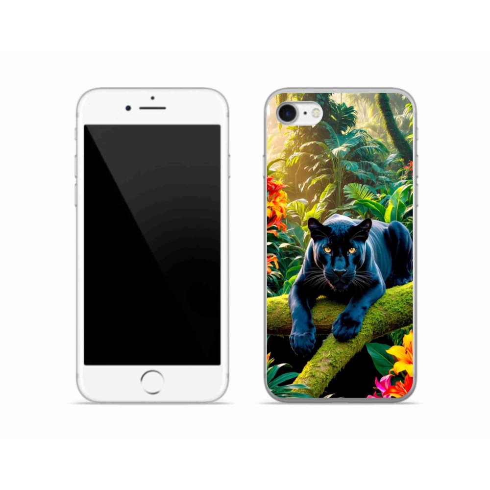 Gélový kryt mmCase na iPhone SE (2022) - čierny panter v džungli