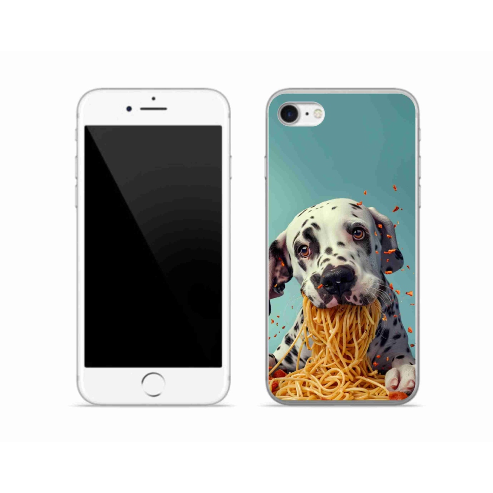 Gélový kryt mmCase na iPhone SE (2022) - dalmatín a špagety
