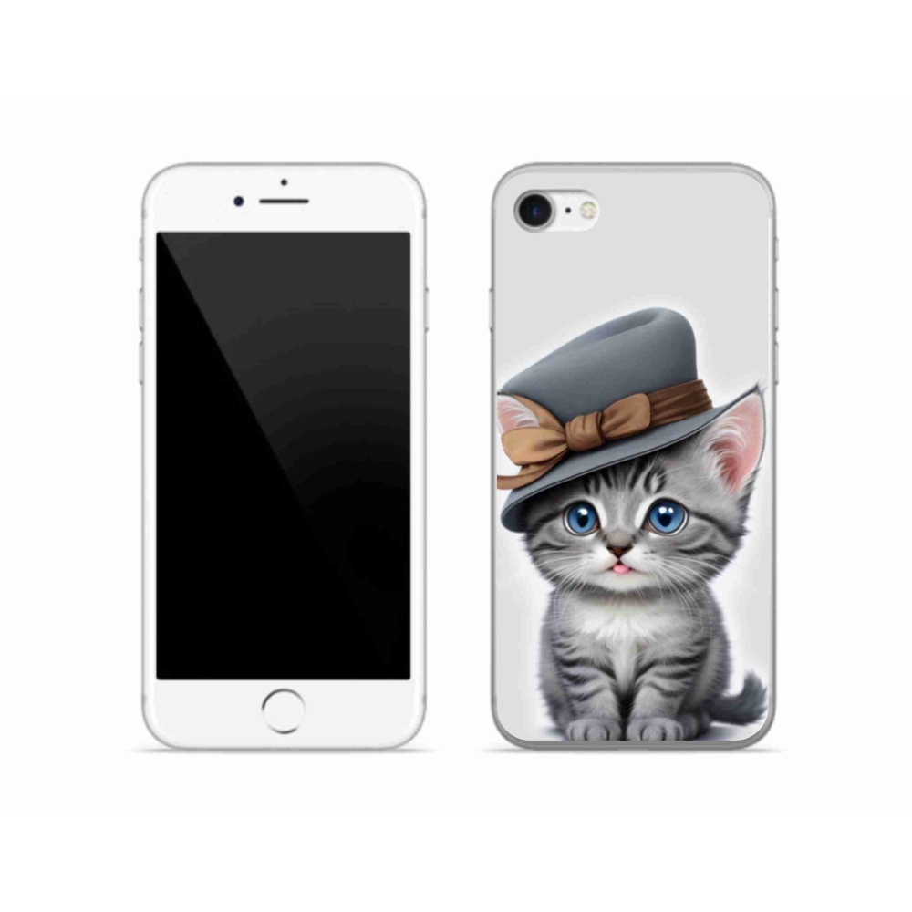 Gélový kryt mmCase na iPhone SE (2022) - mačiatko s klobúkom