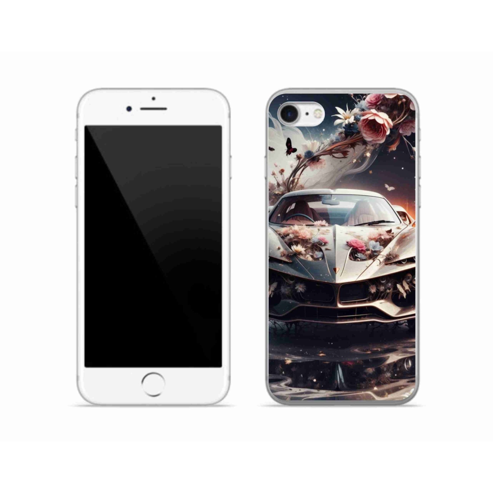 Gélový kryt mmCase na iPhone SE (2022) - kvetinový športový automobil