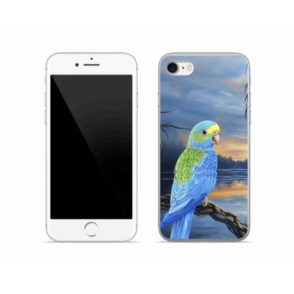 Gélový kryt mmCase na iPhone SE (2022) - modrý papagáj