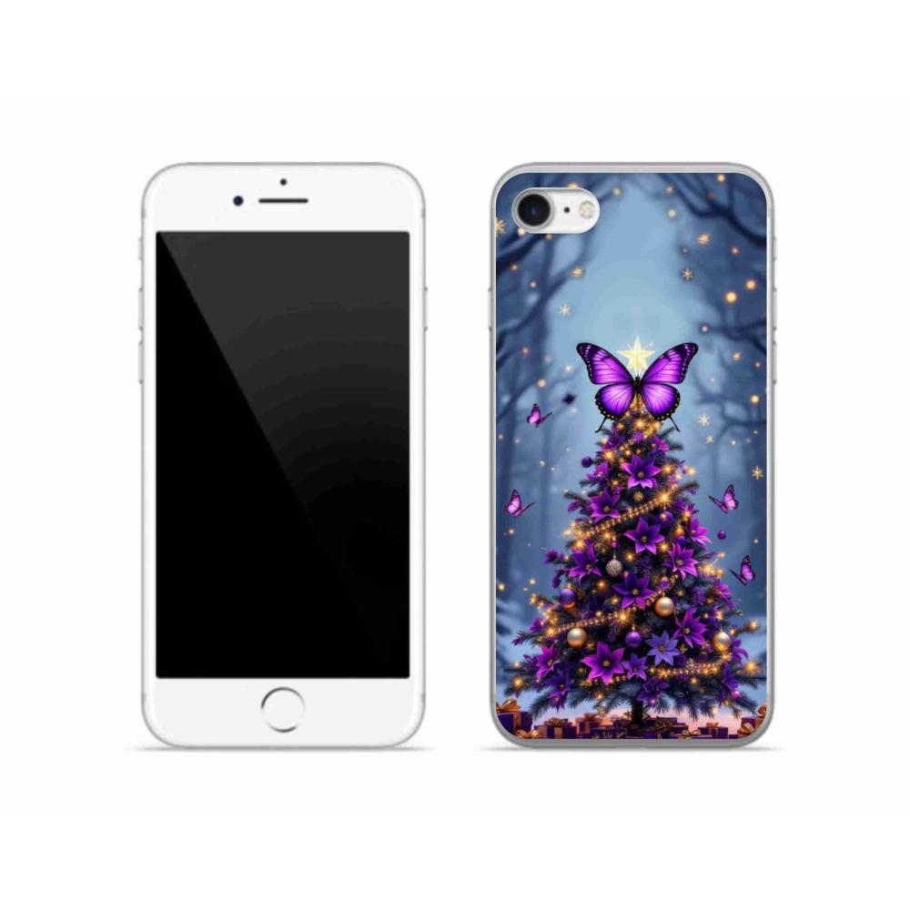 Gélový kryt mmCase na iPhone SE (2022) - motýlí vianočný stromček
