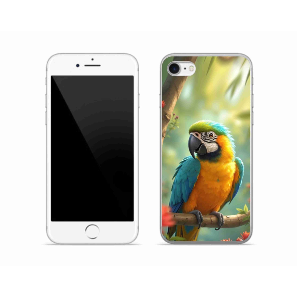 Gélový kryt mmCase na iPhone SE (2022) - papagáj ara modrožltá