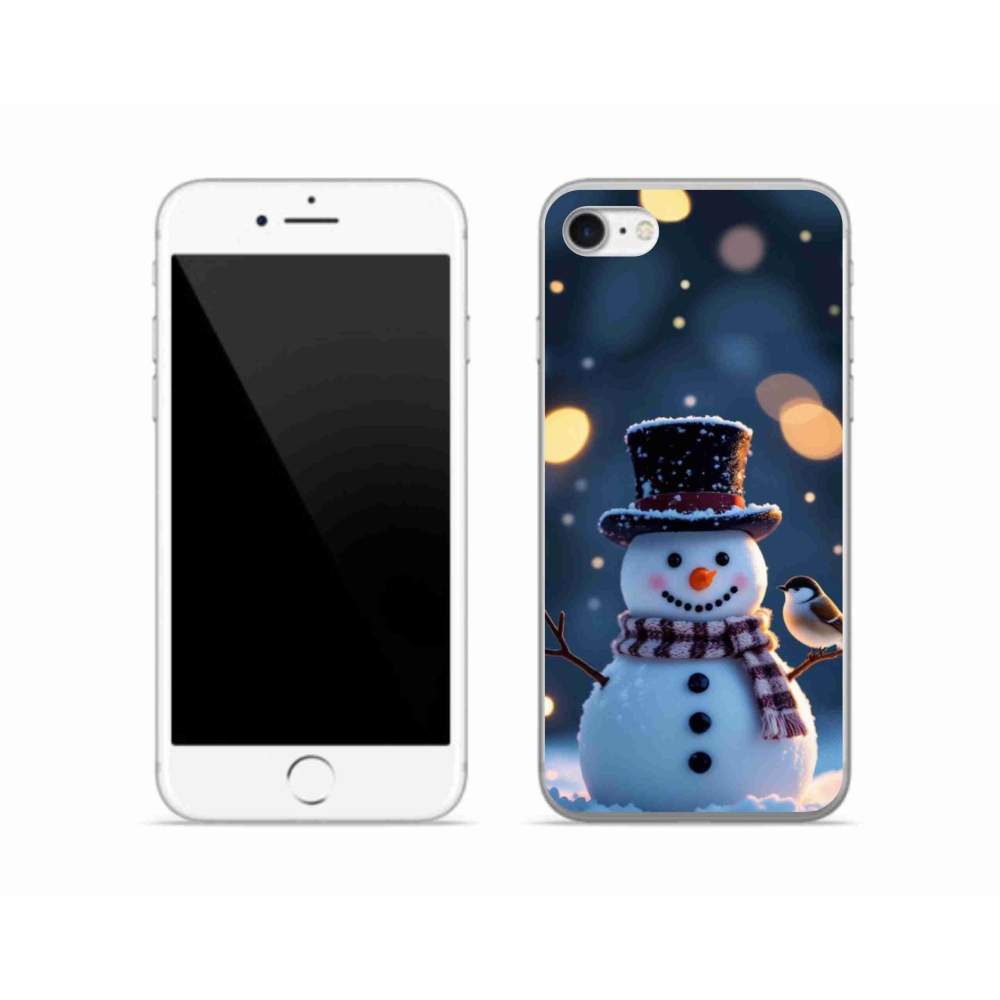 Gélový kryt mmCase na iPhone SE (2022) - vianočný snehuliak