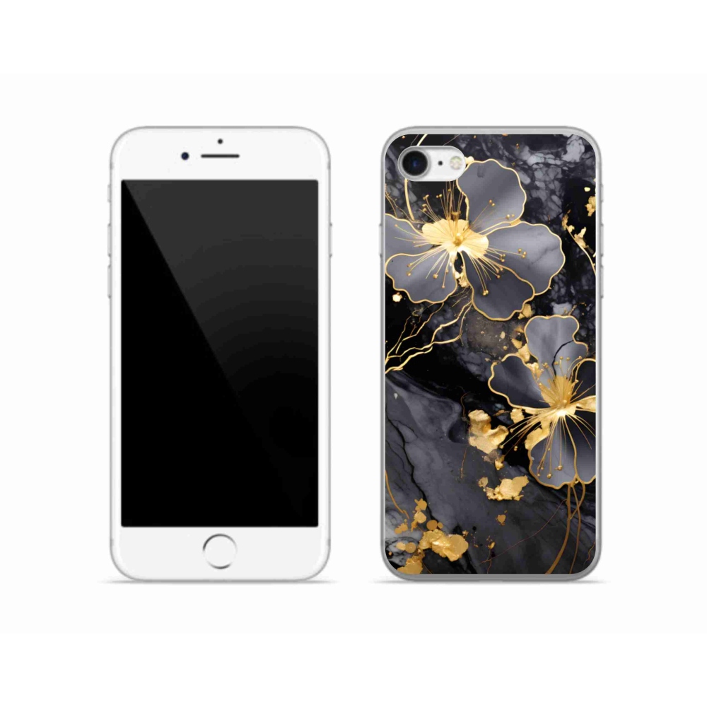 Gélový kryt mmCase na iPhone SE (2022) - zlaté kvety