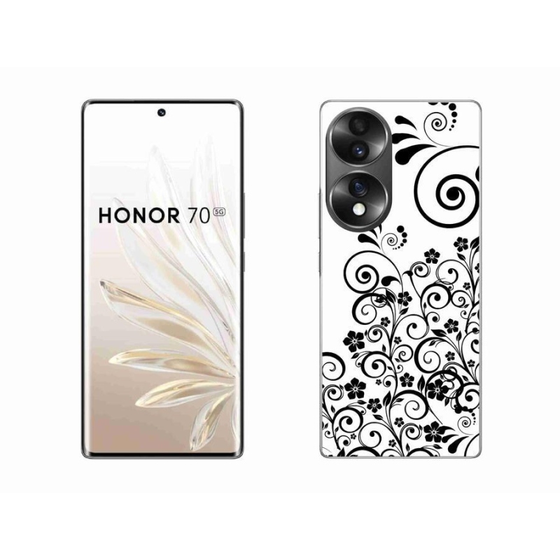 Gélový kryt mmCase na mobil Honor 70 - čiernobiele kvetinové vzory