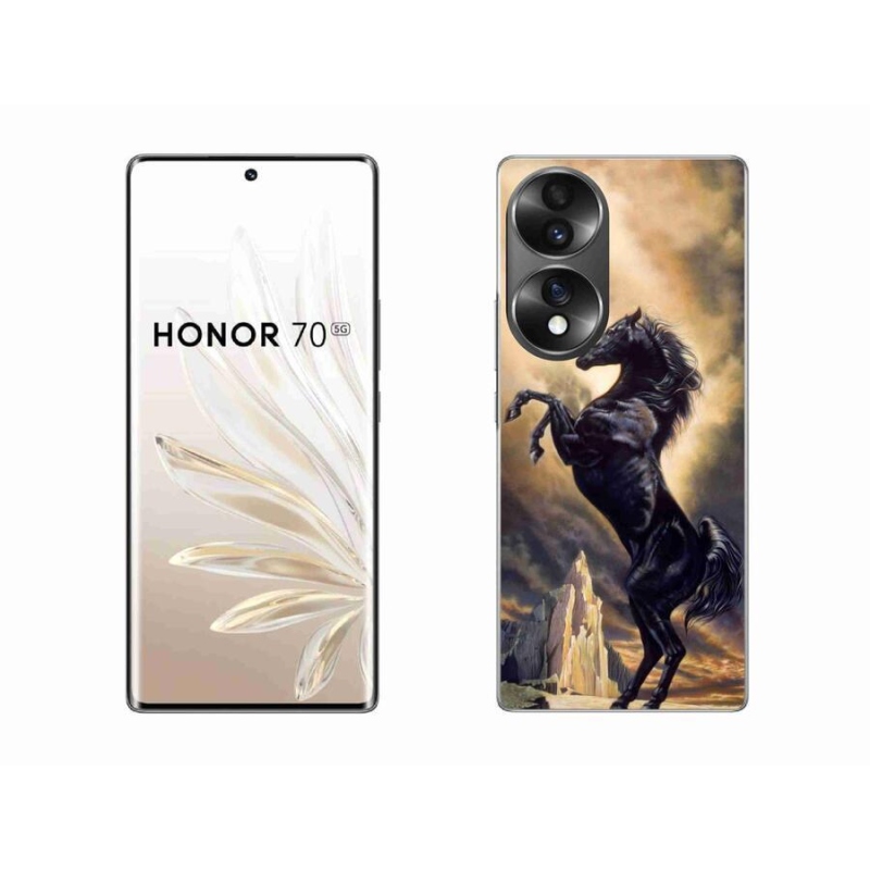 Gélový kryt mmCase na mobil Honor 70 - čierny kreslený kôň