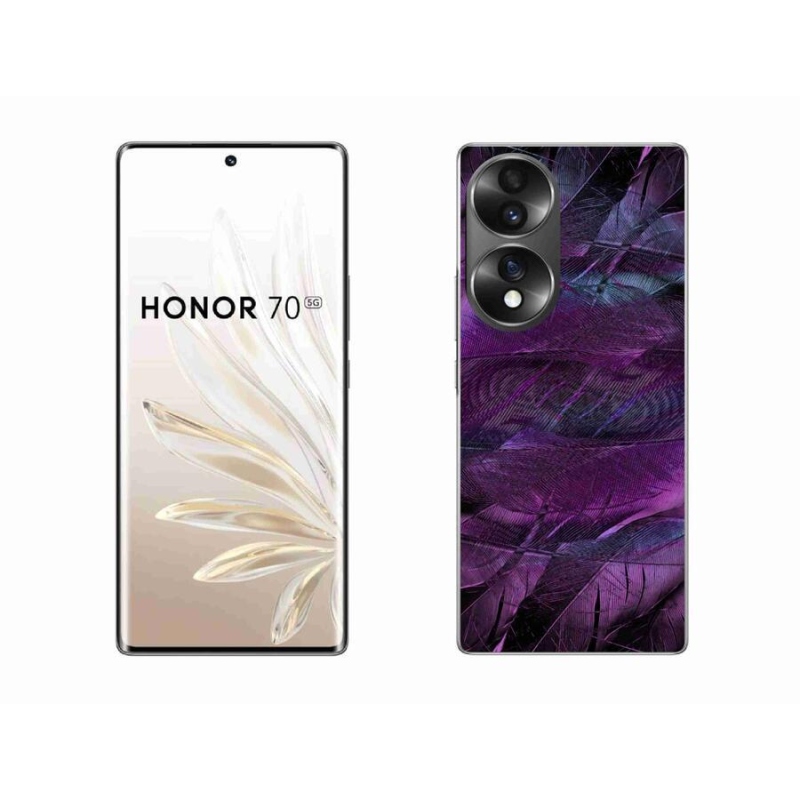 Gélový kryt mmCase na mobil Honor 70 - fialové pierka